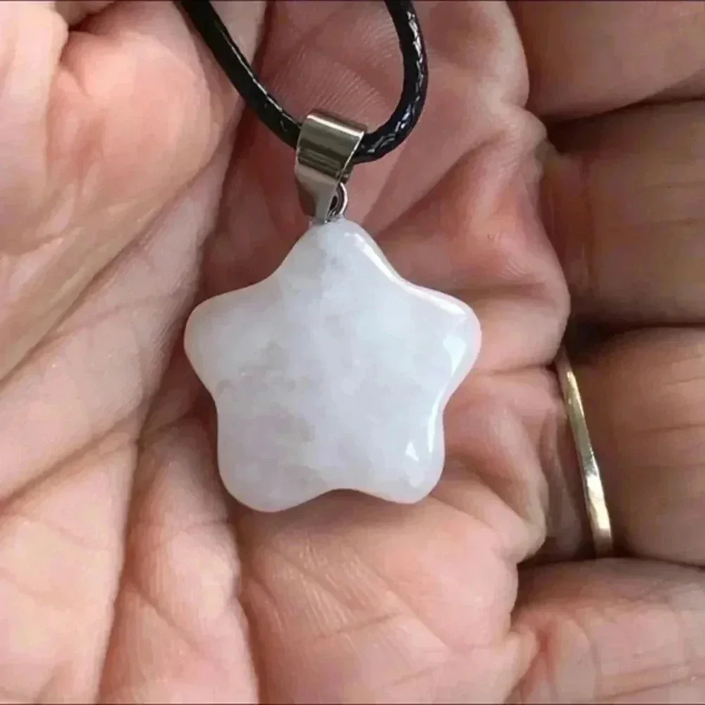 Rock Quartz Star Pendant Leather Necklace NWT